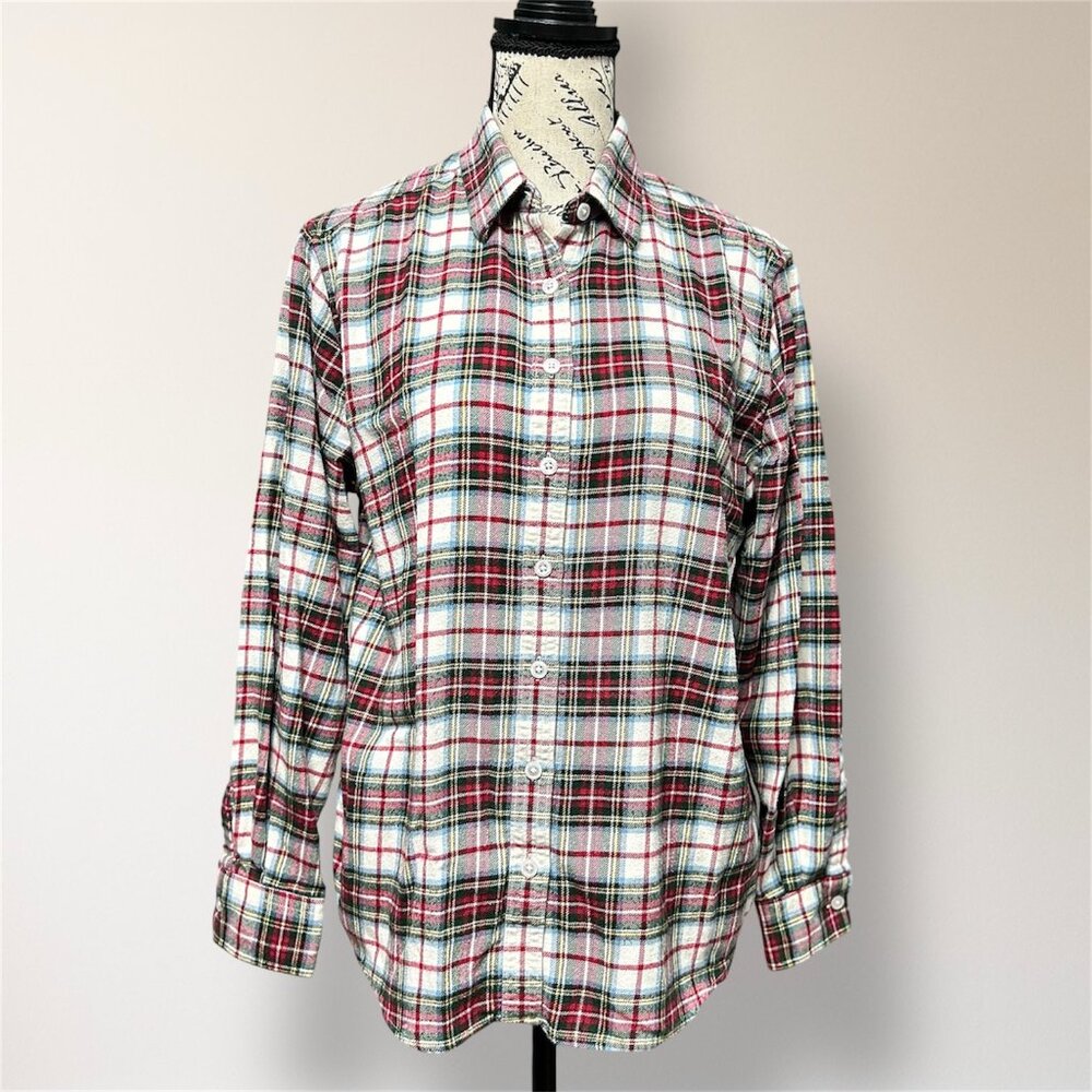 Lands' End 14P Red Cotton Plaid Flannel Button Up Shirt Long Sleeve‎ Preppy Fall